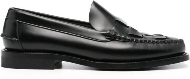 Hereu Zwarte Leren Instap Moc Stiksels Schoen