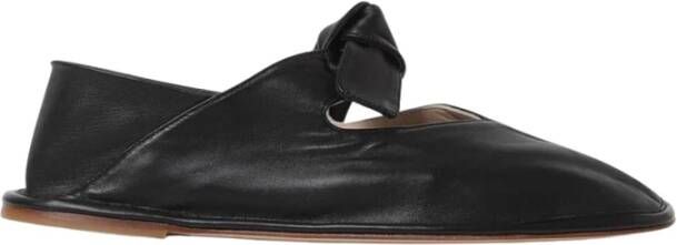 Hereu Zwarte Leren Strik Platte Schoenen