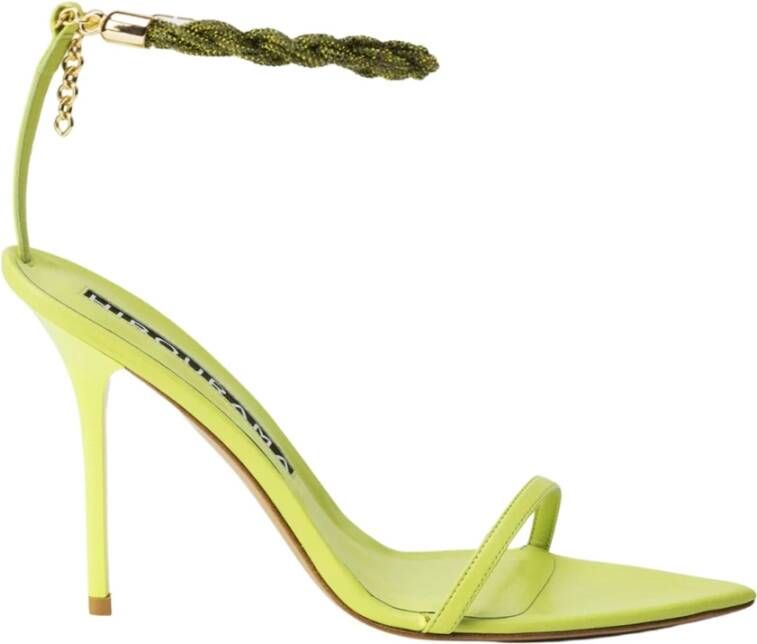 Hibourama Elegante satijnen sandalen met kristallen band Green Dames