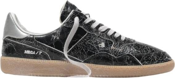 Hidnander Lage Leren Sneaker met Contrast Rubberen Zool en Zilveren Leren Spoiler Black Heren