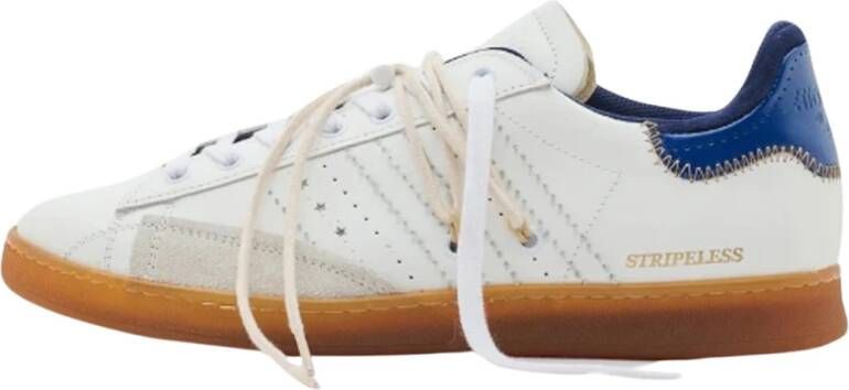 Hidnander Witte leren sneakers met suède details