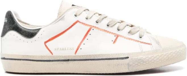 Hidnander Witte Leren Sneakers Platte Rubberen Zool
