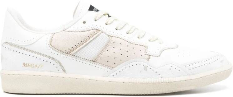 Hidnander Witte Leren Sneakers Veters Rubberen Zool