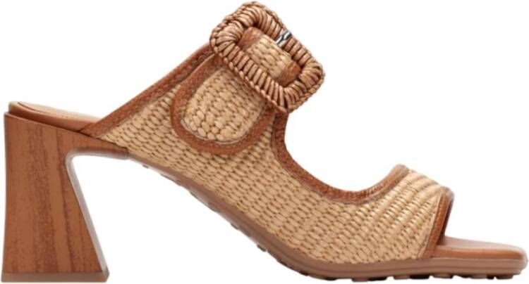 Hispanitas Beige Leren Sandaal met Vierkante Neus