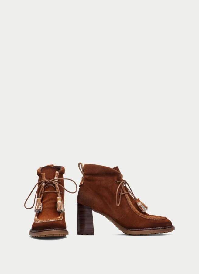 Hispanitas Dames veter laarsje met hak Artikel HI265065 Bruin suede met hertenprint - Foto 2