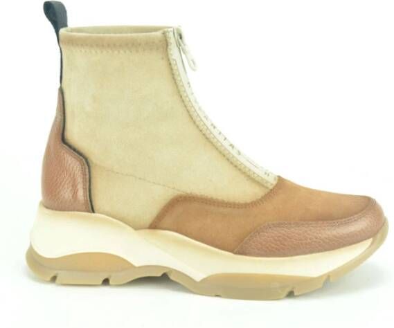 Hispanitas Kameel en Beige Bone Enkellaarzen Beige Dames