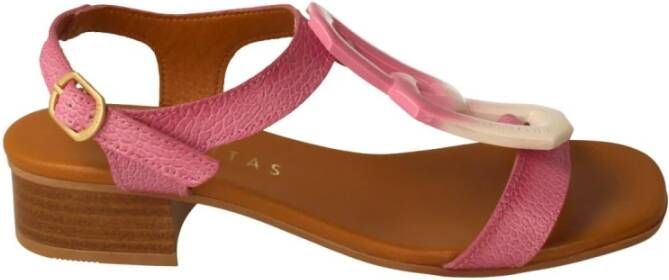 Hispanitas Roze Leren Platte Sandalen Roze Dames