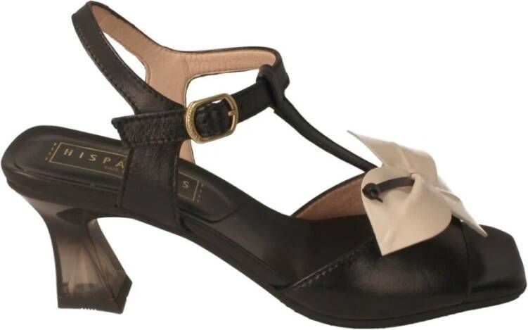 Hispanitas Stijlvolle Zwarte Leren Hoge Hak Sandalen Black Dames