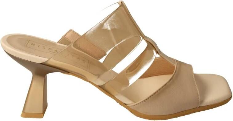 Hispanitas Vierkante Neus Vinyl Detail Muilezel Sandalen Beige Dames