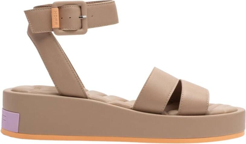 Hoff Leren Band Sandaal met Sleehak Beige Dames