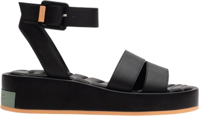 Hoff Zwarte Leren Enkelband Sandaal Black Dames