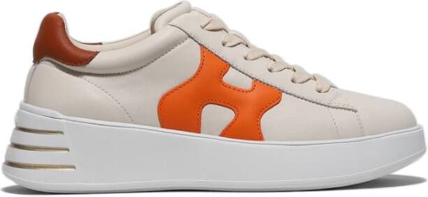 Hogan Beige Leren Sneaker met Oranje H Detail Multicolor Dames