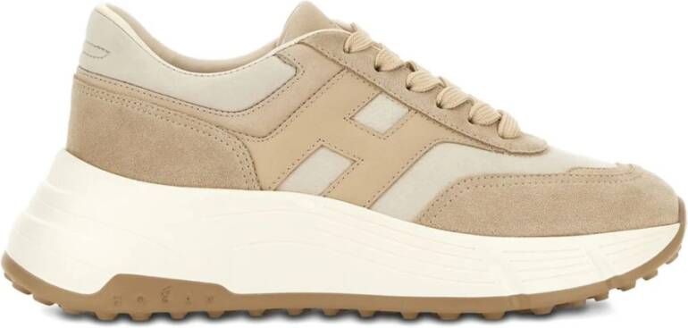 Hogan Beige Sneakers met Geribbelde Rubberen Zool