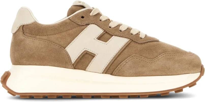 HOGAN Lage Sneakers Dames H641 Allacciato H Patch Maat: 37 5 Materiaal: Suède Kleur: Beige