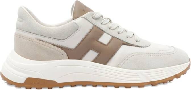 Hogan Beige Sneakers Ronde Neus Vetersluiting Rubberen Zool