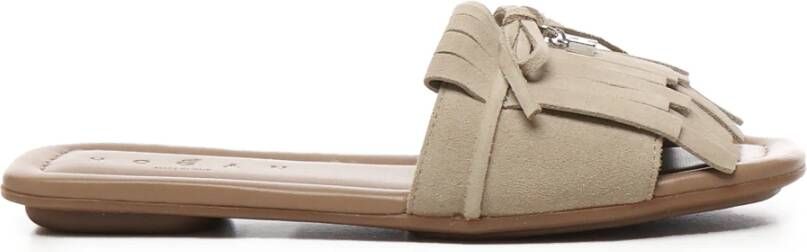 Hogan Beige Suède Sandalen met Franjes en Strik