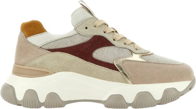 Hogan Beige Suède Sneakers met Lurex Inzetstukken Beige Dames