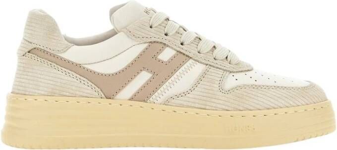 Hogan Beige Suède Sneakers met Witte Leren Details Beige Heren