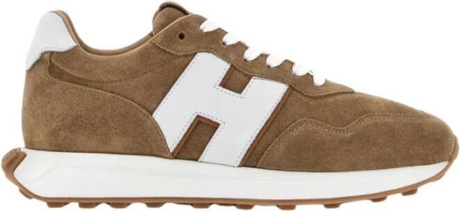 Hogan Beige Suède Sneakers Paneelontwerp Brown Heren