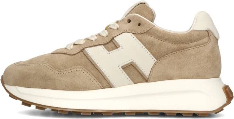 HOGAN Lage Sneakers Dames H641 Allacciato H Patch Maat: 37 5 Materiaal: Suède Kleur: Beige