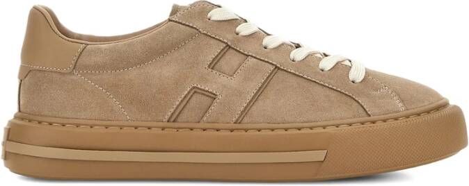 Hogan Beige Veterschoenen met Logopanelen
