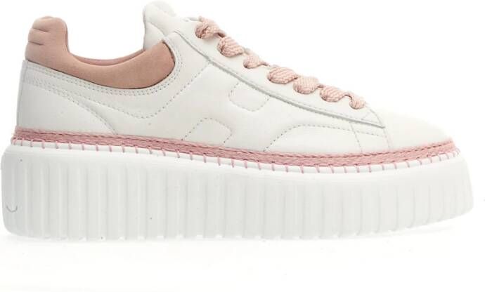 Hogan Bianco Leren Sneakers met Roze Inzetstukken White Dames