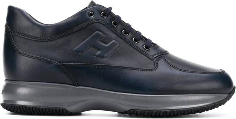 Hogan Blauwe Leren Sneakers met Tonal Borduursel Blauw Heren