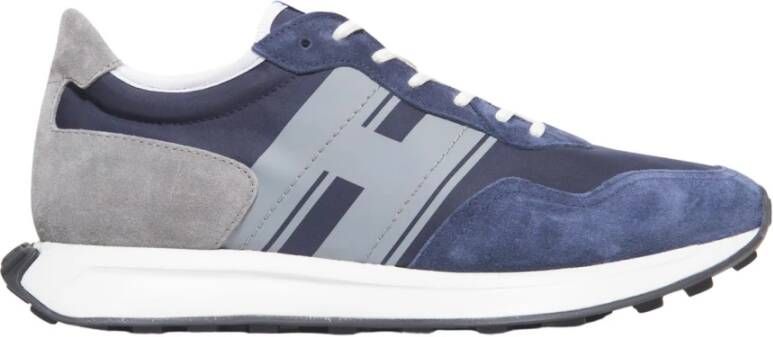 Hogan Blauwe Suède en Stoffen Sneakers met Grijze Spoor Blue Heren