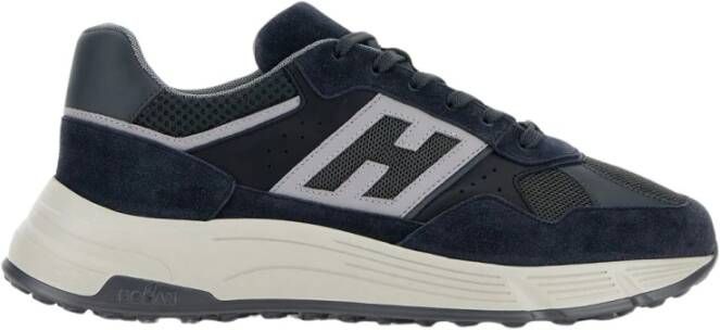 Hogan Blauwe Suède Sneakers Logo Patch Blue Heren