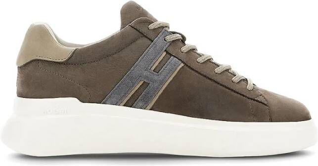 Hogan Blauwe Suède Sneakers met Grijze H-Detail Brown Heren