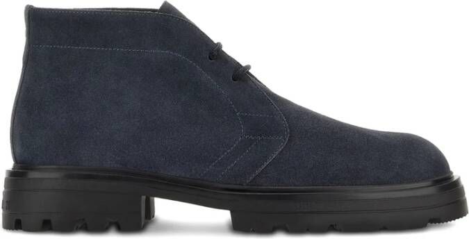 Hogan Blauwe Veterschoenen met Platte Zool