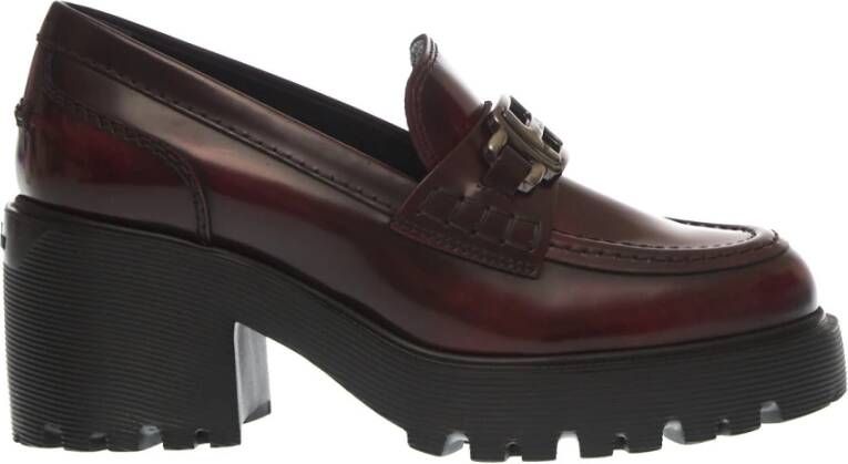 Hogan Bordeaux Geborsteld Leren Loafer Red Dames