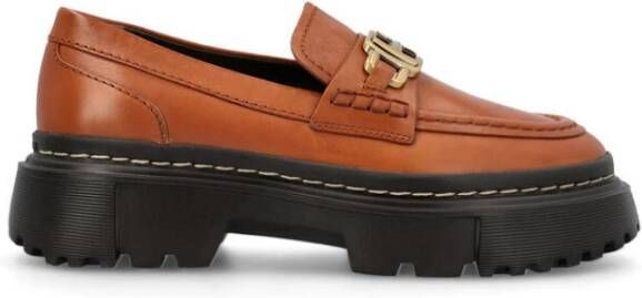 Hogan Bruine leren mocassin met metalen accessoire Brown Dames