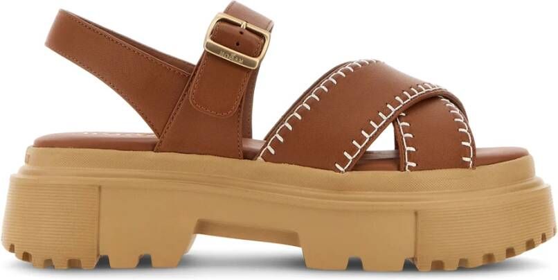 Hogan Bruin Leren Sandalen met Kruisband Brown Dames