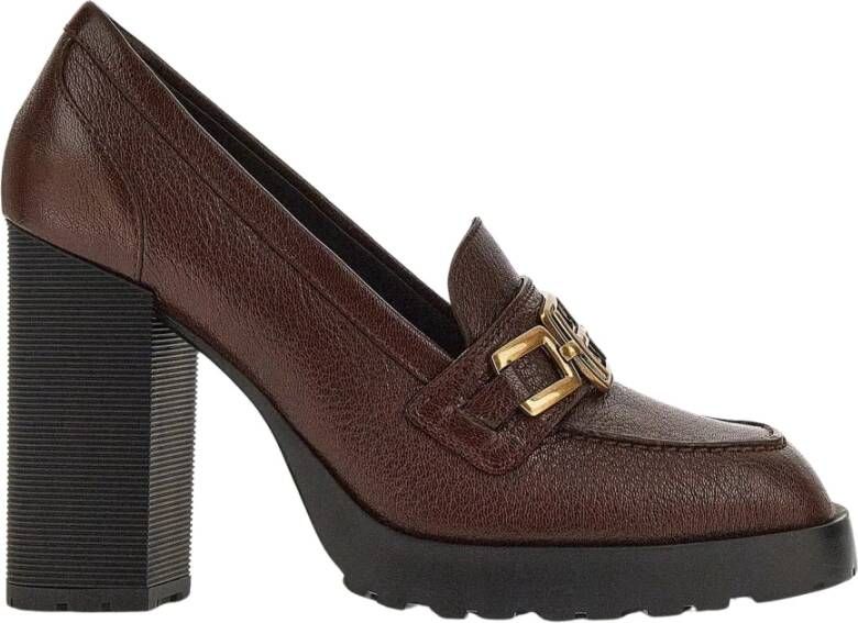 Hogan Bruine leren mocassin schoenen