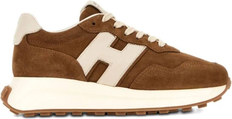 Hogan Bruine Leren Sneakers met Logopanelen
