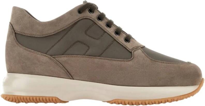 Hogan Bruine Nubuck Sneakers met Technische Stoffen Inzetstukken Brown Heren