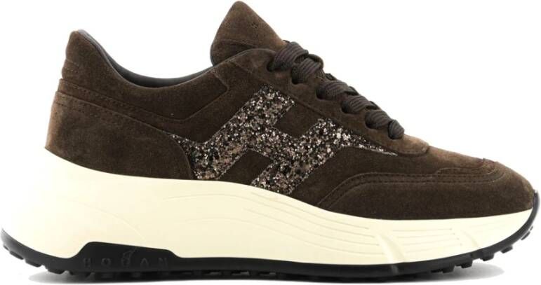 Hogan Bruine Suède Glitter Sneakers