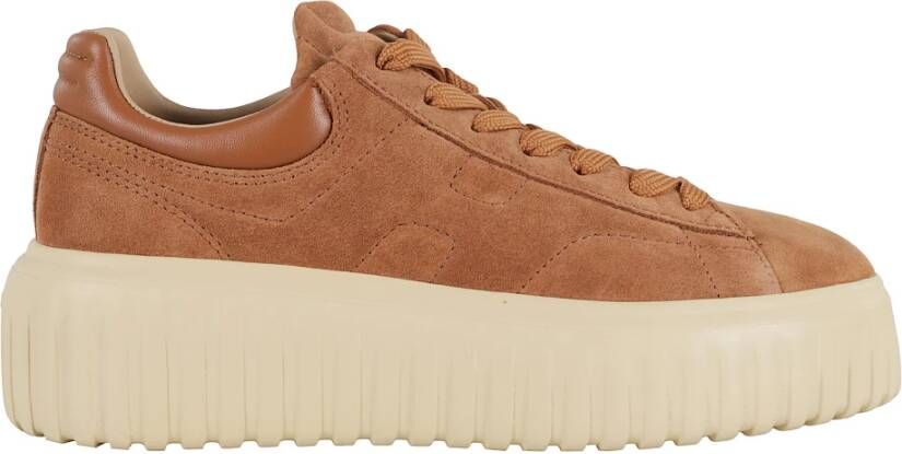 Hogan Bruine Suède Sneakers met H Strepen
