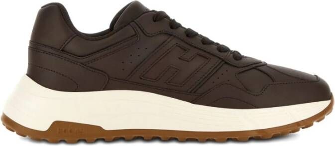 Hogan Bruine Veterschoenen Met Platte Zool
