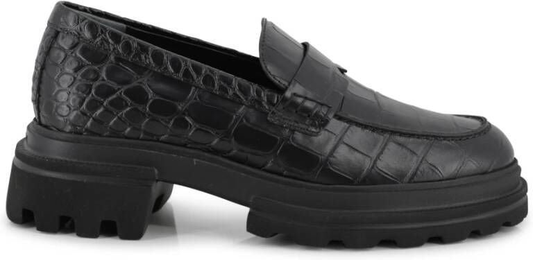Hogan Chunky Loafer Zwart Leer Krokodillenprint
