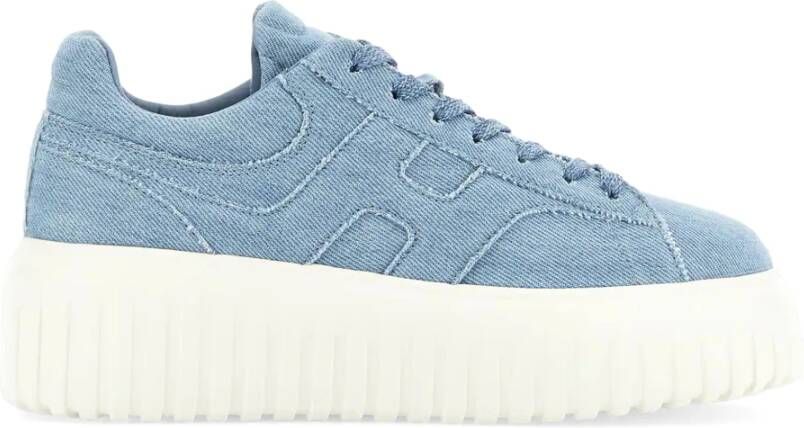 HOGAN Lage Sneakers Dames H-stripes Maat: 36 Materiaal: Denim Kleur: Blauw