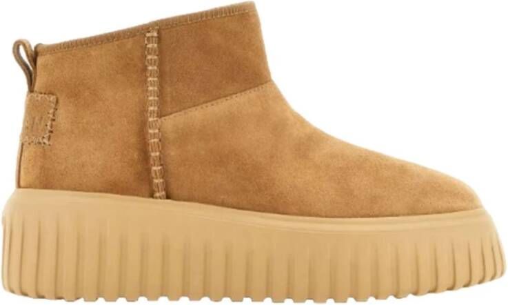 Hogan Comfortabele enkellaarsjes in camel suède