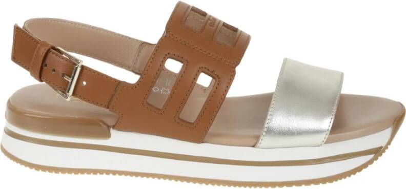 Hogan Stijlvolle Leren Sandalen Brown Dames