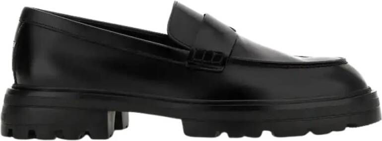 Hogan Geborsteld leren platte schoenen Zwart