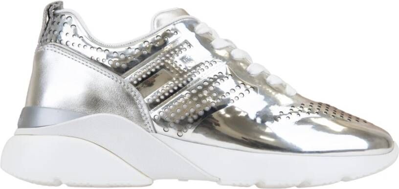 Hogan Gelamineerde leren vetersneakers Gray Dames