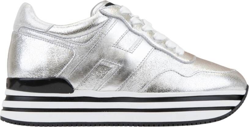 Hogan Gelamineerde leren vetersneakers Gray Dames