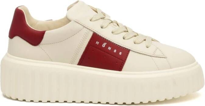 Hogan Gestreepte leren sneakers wit room