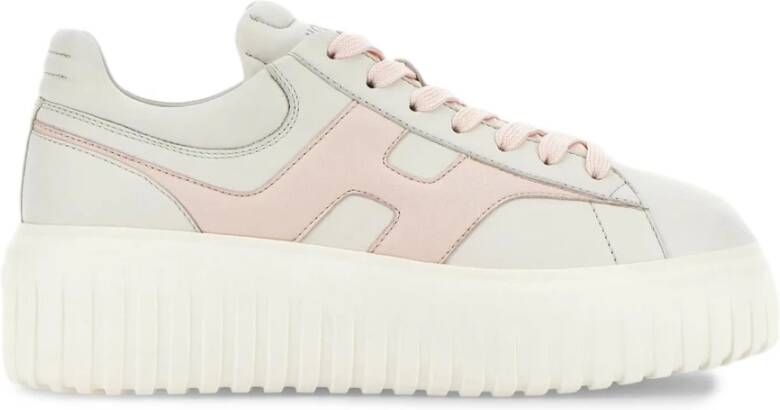 Hogan Gestreepte Sneakers in Ivoor en Roze