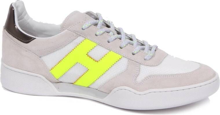 Hogan Grijs Wit Gele sneaker met palmmotief
